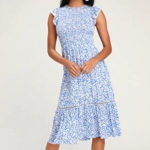 Lost + Wander Pick Me Disty Floral Smocked Sleeveless Midi Dress Size XS